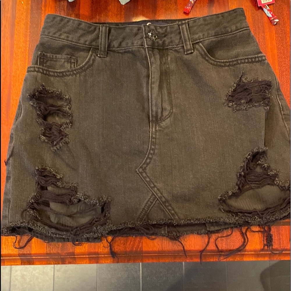 Black Fringed/Ripped Mini Skirt